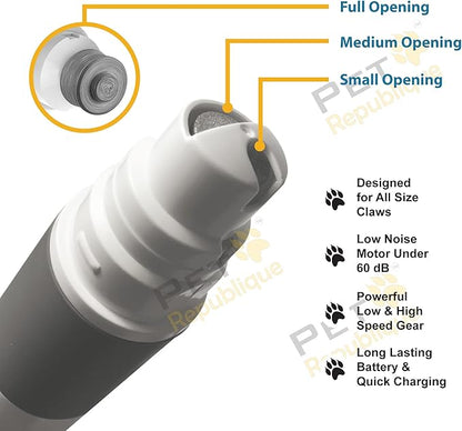 Dog Nail Grinder by Pet Republique - 2 Speed Electric Rechargeable Nail Grinder - Gentle, Quiet, Low, Painless Nail Trimmer - Multi-Setting Grinder for Any Small or Medium Dog, Cat, and Pet Claw