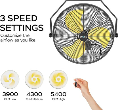 5400 CFM 20" Outdoor Wall Mount Fans, High Velocity 3-Speed Waterproof Professional Outdoor Fan, Heavy Duty Industrial Wall Fan for Patio, Commercial, Gazebo, and Garage, UL Listed