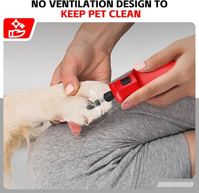 Dog Nail Grinder - Upgraded Pet Nail Grinder, Electric 5 Speeds LED Lights Ring Rechargeable Dog Nail Trimmers Kit, 40 Accessories Cordless Pet Nail Grinder for Dogs Cats and Small/Medium Animals Red