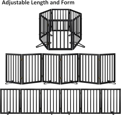 Extra Wide Dog Gate 110 inches Wide, Freestanding Pet Gate for The House Doorway, Pet Puppy Barrier, Support Feet Included, Black,6 Panels