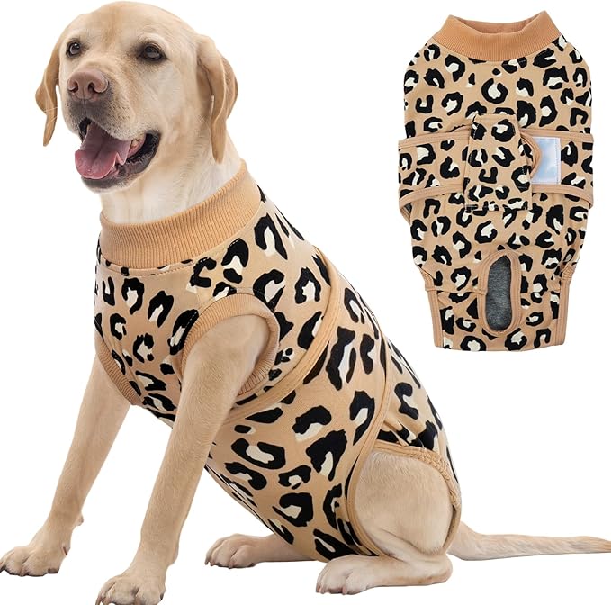 FUAMEY Recovery Suit for Dogs After Surgery,Soft Breathable Dog Bodysuit E-Collar & Cone Alternative Surgical Suit,Male Female Dog Neuter Spay Suits Anti Licking Wounds Onesie Brown Leopard XXL