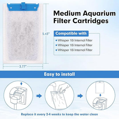 fishkeeper 16 Pack Medium Filter Cartridges Compatible with Tetra Whisper Bio-Bag Filters Replacement Filter Cartridges for Whisper Filters 10i / IQ10 / PF10 and TetraFauna ReptoFilter(Ready to Use)