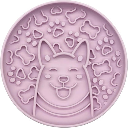 Dog Slow Feeder Bowl, Silicone Dog Bowl, Non-Slip Suction Cups Design,Boring and Anxiety Reducer.(Light Purple)