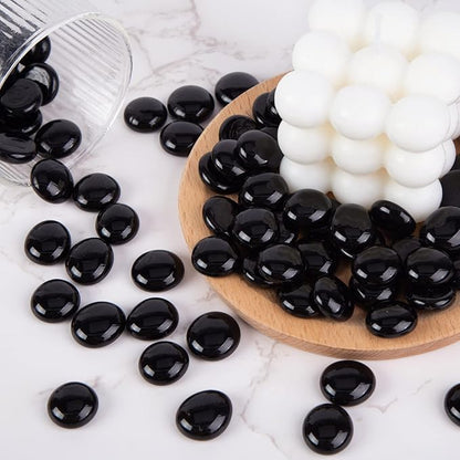 FUTUREPLUSX 1LB Black Flat Glass Marbles, Glass Pebbles Vase Filler, Dark Beads Fishbowl Decorative Gem for Table Scatter Home Decor