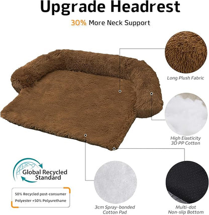 GGIB Calming Dog Bed Fluffy Plush Dog Mat for Furniture Protector with Removable Washable Cover for Large Medium Small Dogs and Cats (Extra Large (53x39.3x6), Brown)