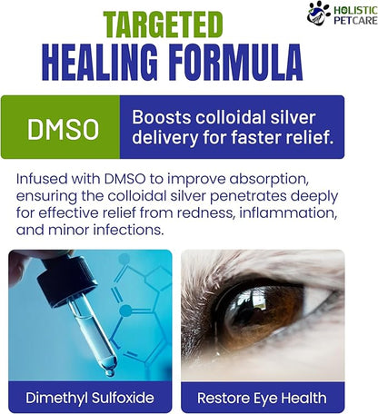 Eye Ulcer Drops - Colloidal Silver with DMSO Eye Drops for Dogs & Cat Eye Infections & Irritations - Eye Care Solution Reduces Cataracts - All Natural Pet Eye Health Care (4 oz)