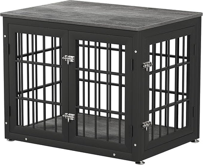 32 Inch Heavy Duty Dog Crate Furniture for Medium and Small Dogs, Decorative Pet House End Table, Wooden Cage Kennel Furniture Indoor, Gray