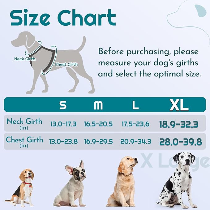 Eagloo Dog Harness for Large Dogs, Easy Wearing with 3 Buckles, Adjustable No Pull Pet Harness with 2 Rings for Walking, No Chock Reflective Soft Padded Vest with Control Handle, Red & Teal, XL
