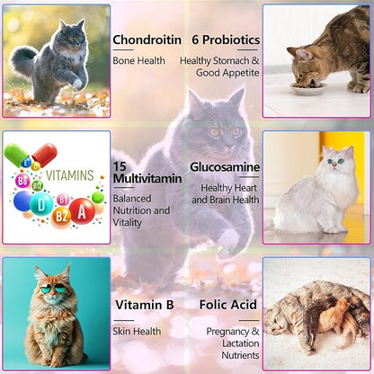 15-in-1 Multivitamin Drops for Cats - Immune Support, Skin & Coat Health, Digestion, Joint Care - with Vitamins A, B, C, D, E - Liquid Supplement for All Life Stages, Easy to Use, 2 fl.oz
