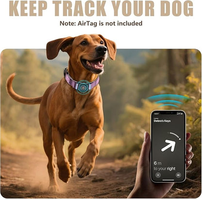 AirTag Dog Collar - Leather Dog Collar with Airtag Holder | IP68 Waterproof AirTag Holder with Metal Buckle, Comfortable GPS Dog Collars Tracker for Medium Large Dogs (Rose Gold, XL)