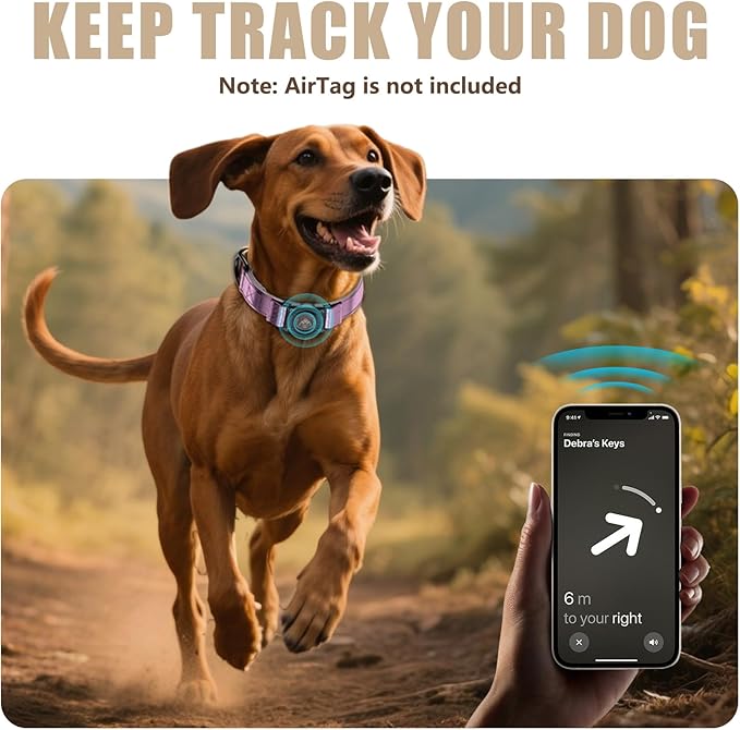 AirTag Dog Collar - Leather Dog Collar with Airtag Holder | IP68 Waterproof AirTag Holder with Metal Buckle, Comfortable GPS Dog Collars Tracker for Medium Large Dogs (Rose Gold, L)