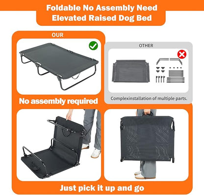 Elevated Dog Bed for Large Pet with No-Slip Feet, Foldable Portable Washable Raised Bed for Indoor&Outdoor Camping Dog Cot, with Cooling Waterproof Breathable Mesh (Medium, Black-Textilene)