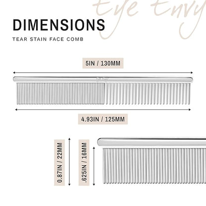 Eye Envy Tear Stain Remover Comb for Dogs and Cats. Fine/Coarse with 80 Rounded Pins. Gently Remove Crusty Eye Debris, Gunk and Boogers. Face and Feet Comb. Remove Tangles