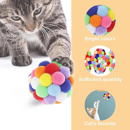 9PCS Cat Toy Balls, 1,75'' Soft Pom Pom Balls for Kittens, Colorful Soft Fuzzy Balls for Cats, Interactive Playing Chewing Toys for Indoor Cats and Kittens, Cute Kitten Kitty Toys