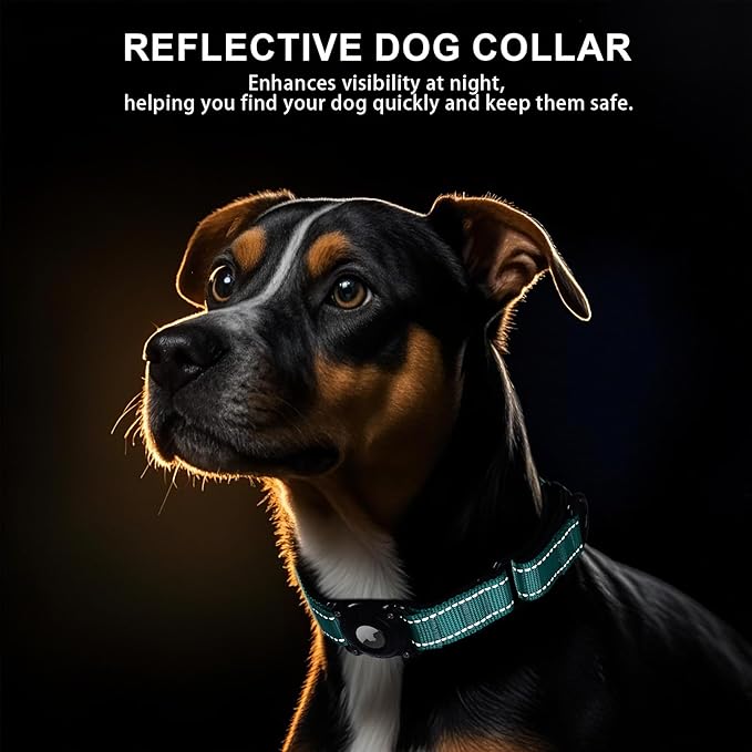 Airtag Dog Collar with Martingale Design, IP68 Waterproof Air Tag Collar Holder, Adjustable Reflective Soft Padded Nylon Dog Collar for Large Medium Small Dogs