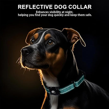 Airtag Dog Collar with Martingale Design, IP68 Waterproof Air Tag Collar Holder, Adjustable Reflective Soft Padded Nylon Dog Collar for Large Medium Small Dogs