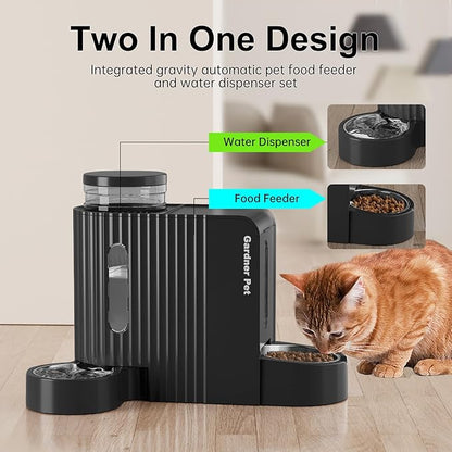 Gardner Pet Automatic Gravity Cat Food Feeder and Water Dispenser Stainless Steel Two-in-One Set Large Capacity Dispenser for Pets Dogs, Puppies, Kittens