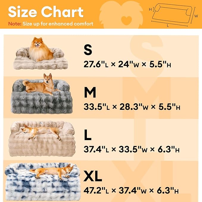 FUNNY FUZZY Pet Fluffy Plush Calming Dog Couch Bed Sofa Protector Washable Pets Mat for Large Medium Small Dogs and Cats (Tie-dye Grey,47.24 × 37.4 × 6.3 in)