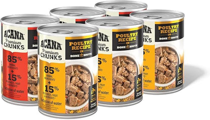 ACANA Premium Chunks in Bone Broth Grain-Free Wet Dog Food Variety Pack: Beef + Poultry Recipes 12.8oz Cans (6 Count, 3 of Each)