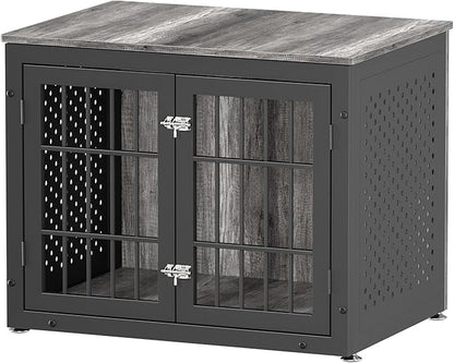 32" Heavy Duty Dog Crate Furniture for Small and Medium Dogs, Metal Kennel for High Anxiety Dogs, Chew Proof Pet Cage Indoor, Decorative Dog Kennel End Table