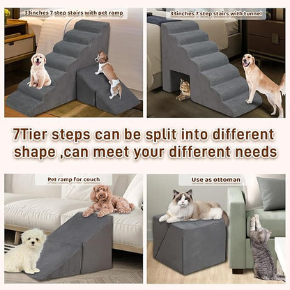 Dog Stairs & Steps for High Beds 30-36 inches High Tall for Large Medium Dogs, LitaiL 30inch 7 Steps Pet Stairs/Steps for High Beds,llDogs, Non-Slip Dog Ramps for Small Dogs and Cats