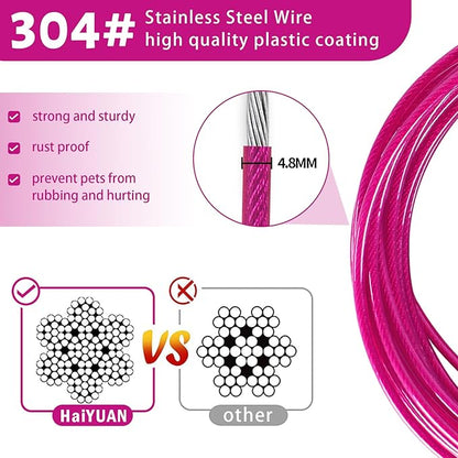 Dog Tie Out Cable 10/15/20/25/30FT Dog Run Cable Rosy Pink/Blue/Purple/Silver/Red/Green/YellowTie Out Cable for Large Dogs Heavy Duty for Outside Hold Large Dogs Up to 250LBS