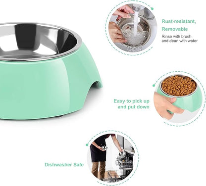 Elevated Dog Bowls Set - Non-Slip Raised Pet Feeder with Medium (2 Cups) & Large (4 Cups) Stainless Steel Bowls - Includes Durable Resin Stand for Puppies, Adult Dogs & Cats - Green