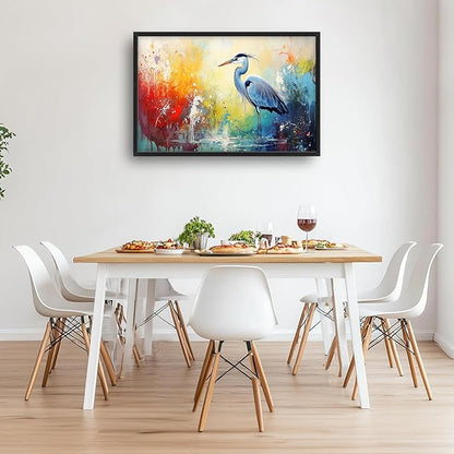 Extra Large Framed Abstract Heron Wall Art,Oversized Colorful Graffiti Heron Wall Decor Pictures for Living Room,Canvas Print Painting Modern Artwork Bedroom Office Bathroom Home Decor 36L x 24W