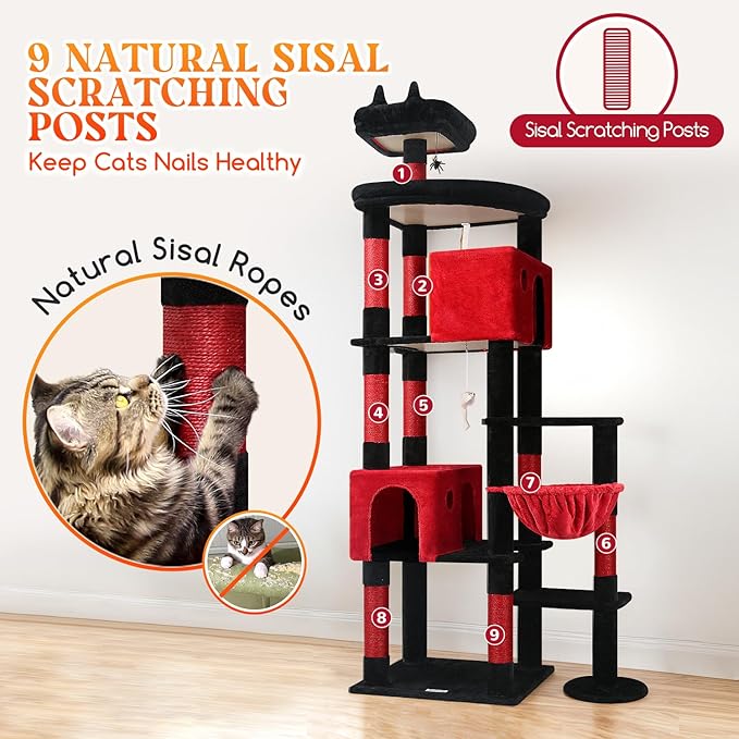 Globlazer Gohtic Giant Cat Tree, 83 inch Goth Cat Tree for Indoor Cats Large Adult, XXL Cat Tower with 9 Scratching Posts for 20lb+ Heavy Duty Large Adult Cats, F83, Blood-Goth