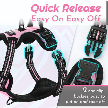 Eagloo Small Dog Harness No Pull, Service Vest with Reflective Strips and Control Handle, Adjustable and Comfortable for Easy Walking, No Choke Pet Harness with 2 Metal Rings, Pink, XS