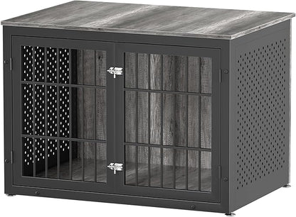 42" Heavy Duty Dog Crate Furniture for Large and Medium Dogs, Enclosed Design Wooden Metal Kennel, Wooden Cage Furniture Indoor, Decorative Dog Kennel End Table