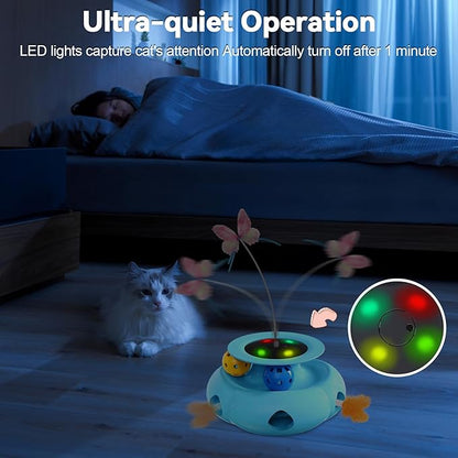 3in1 Interactive Cat Toys for Indoor Cats Rechargeable,Whack a Mole Cat Toy, Fluttering Butterfly, Track Balls, Automatic Kitten Toys Touch Activated, 2 Refill Feather
