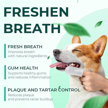 Dog Teeth Cleaning Wipes 50 Pack, Reduces Plaque and Freshens Breath, Dog Dental Wipes Dog Tooth Brushing Kit, No-Rinse Dog Toothbrush Finger Wipes Dental Care for Dogs Cats