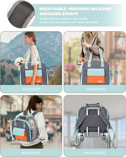 Expandable Pet Carrier Backpack, Cat Carrier Backpacks with Breathable Mesh for Cats Small Dogs Puppies Up to 25 Lbs Airline Approved Waterproof Travel Carrier with Safety Buckle for Hiking & Flights