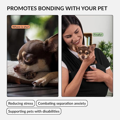 Dog Sling Carrier for Small Dogs - Anti-Anxiety Cat Sling, Puppy Pouch - Pet Sling in Gray Black Blue Green Pink Yellow (Black, Standard)