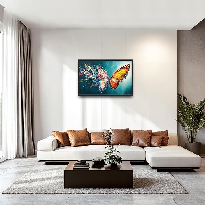 Extra Large Framed Abstract Butterfly Wall Art,Colorful Graffiti Wall Decor,Splashing Wings Pictures for Living Room,Canvas Print Painting Modern Artwork Bedroom Office Bathroom Home Decor 36L x24W