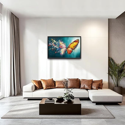 Extra Large Framed Abstract Butterfly Wall Art,Colorful Graffiti Wall Decor,Splashing Wings Pictures for Living Room,Canvas Print Painting Modern Artwork Bedroom Office Bathroom Home Decor 36L x24W