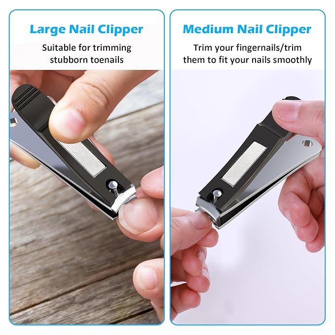 GLAMFIELDS 3pcs Nail Clippers Set, Black Stainless Steel Slanted Edge Nail Clipper & Fingernail & Thick Toenail Trimmer for Men and Women