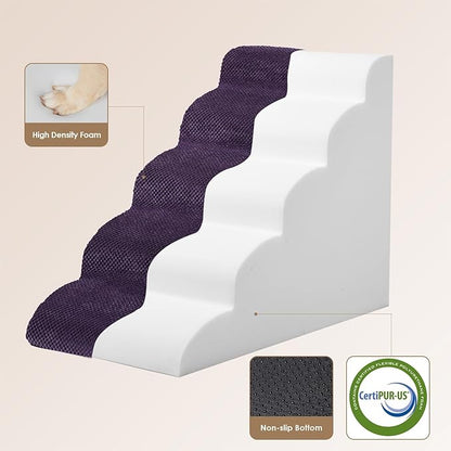 EHEYCIGA Curved Dog Stairs Ramp for High Beds 22.6" H, 5-Step Dog Steps for Small Dogs and Cats, Pet Stairs for High Bed Climbing, Non-Slip Balanced Pet Step Indoor, Purple