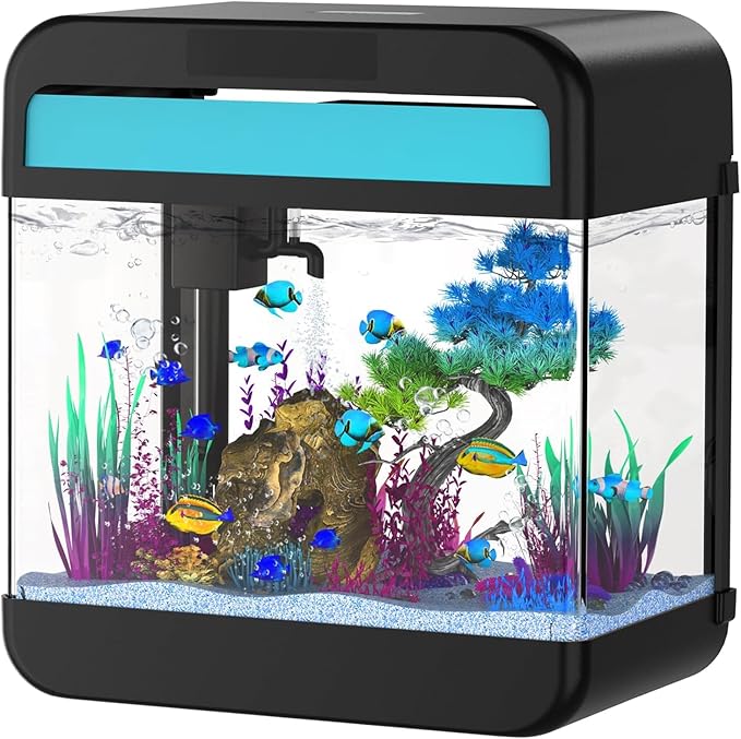 Fish Tank Aquarium 2.2 Gallon with Adjustable 3 Colors Lighting 3 in 1 Pump with Filteration, Oxygenation, Water Circulation Triple Function, HD Float Glass, Leak-Proof Thickened Base