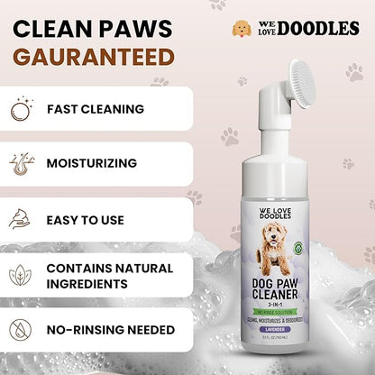 Dog Paw Cleaner (Over 100+ Feet Cleanings) No-Rinse Dog Foot Washer, Gentle and Safe Paw Cleaner for Dogs and Cats, Foam Formula, Moisturizes and Deodorizes, 150mL (Lavender) [We Love Doodles]