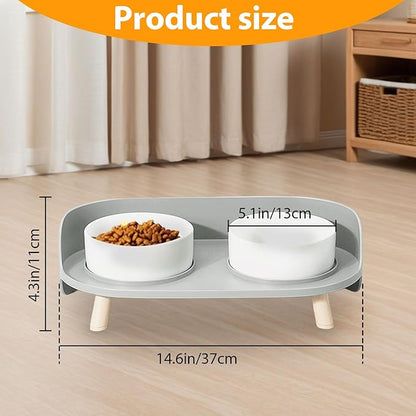 Elevated Dog Bowls Set, Ceramic Pet Food & Water Bowls with Non-Slip Stand, No Spill Design for Cats/Small Medium Dogs Gray