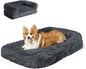 EHEYCIGA Foldable XL Dog Bed, Faux Fur Fluffy Pet Couch Bed for Large Dogs, Orthopedic Calming Memory Foam Big Pet Bed, Washable Soft Pet Sofa Bed with Non-Slip Bottom, Dark Grey, 46"x34"x6.5"