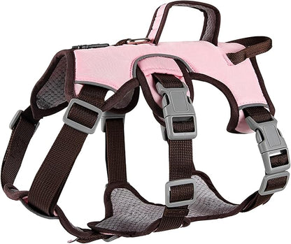 Escape Proof Dog Harness, No Pull Reflective Adjustable Vest with Easy Control Lift Handle, No Choke Soft Padded Breathable Full Body Pet Harness for Walking Hiking and Training (Pink, Small)