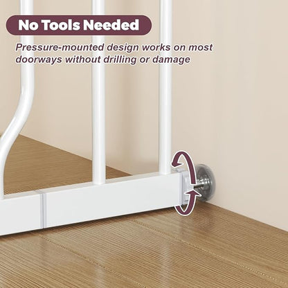 29"-40" Baby Gate for Stairs, Auto Close Stroller Friendly Dog Gate Indoor for Doorways, Pressure Mounted Baby Gate, Easy Walk Through Gate for Children & Pets, White