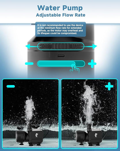 AQQA Dual-Use Aquarium Filter,Fish Tank Filter + Small Water Pump,Filtration,Wave-Making,Dissolved Oxygen,Water Circulation,Water Changes,Fountains Multifunctional Pump,Saltwater Freshwater (25W)