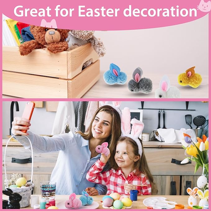 10Pcs Plush Toy Balls, Cute Bunny Shape Kitten Pompom Soft 5.5cm/2.16in Puff Ball Indoor Fun Colorful Cat Ball Toy Pom Pom Balls for Pet