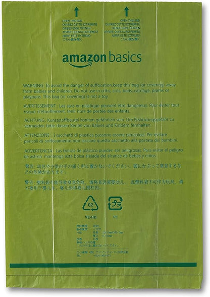 Amazon Basics Dog Poop Bags with Dispenser, 270 Count, Enhanced for Guaranteed Leakproof, Cucumber Scented, Includes Leash Clip