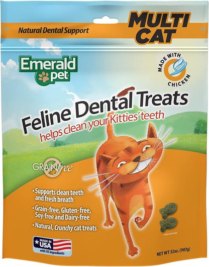 Feline Dental Treats — Tasty and Crunchy Cat Treats Grain Free — Natural Dental to Clean Teeth, Freshen Breath, and Reduce Plaque and Tartar Buildup — Chicken, 32 oz