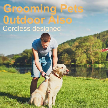 Dog Pet Grooming Kit Low Noise - Cordless Rechargeable Clippers for Dogs/Cats - Upgraded Accessory Version with Two Scissors and a Storage Bag (Gold)